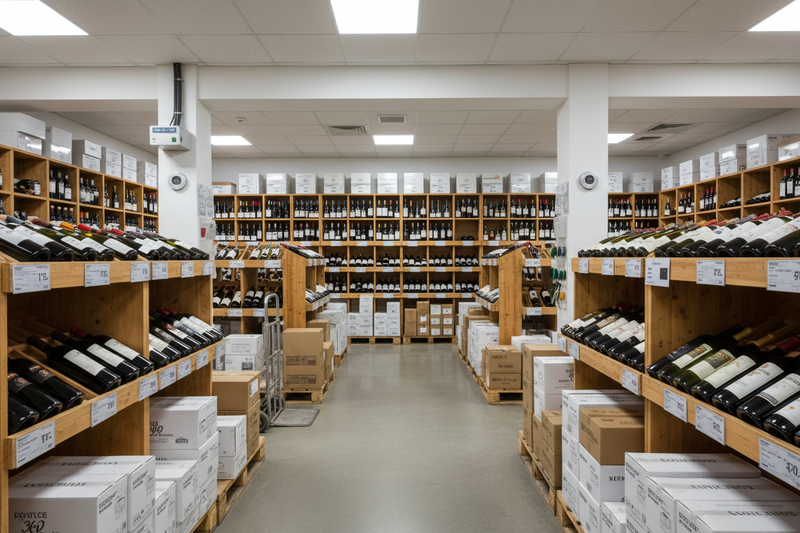 back room wine storage in retail wine shop