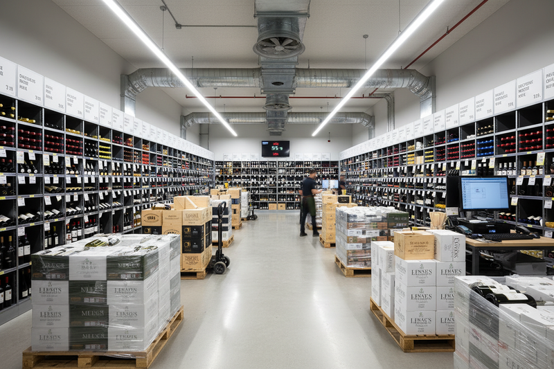 retail wine shop back room designed for efficiency, rapid access, and ideal inventory conditions.