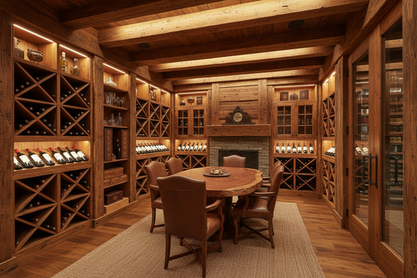 rustic wood wine room 