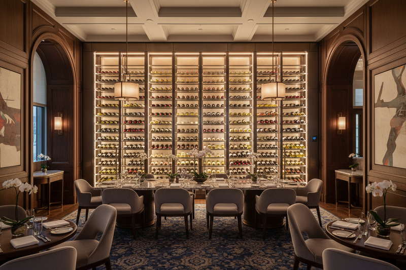 wine wall in a high class restaurant 